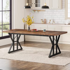 Roesler Rustic Brown, Black Wood 70.86 in. W 4 Legs Long Dining Table Seats 6-8 Living Room, Dining Room