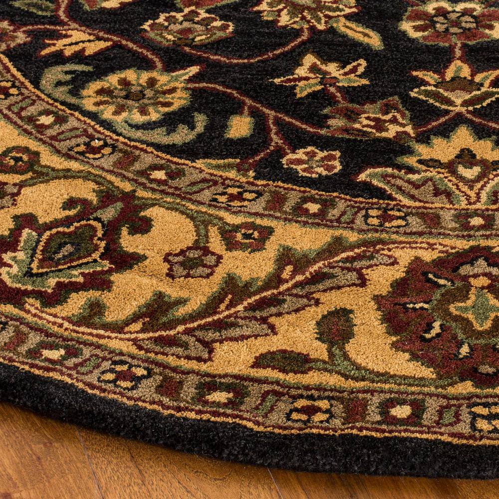 Elegant Victorian Floral 6' Round Black and Gold Wool Rug