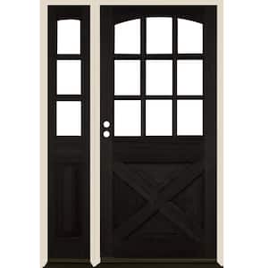 50 in. x 80 in. Farmhouse X Panel RH 1/2 Lite Clear Glass Black Stain Douglas Fir Prehung Front Door with LSL