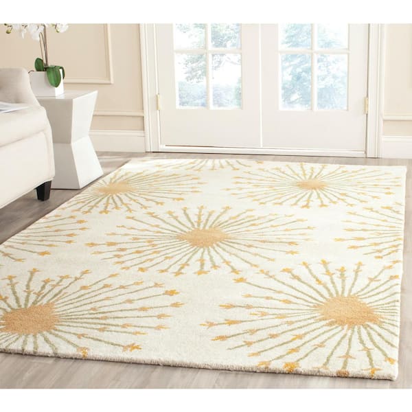 Bella Beige/Gold 5 ft. x 5 ft. Square Floral Area Rug