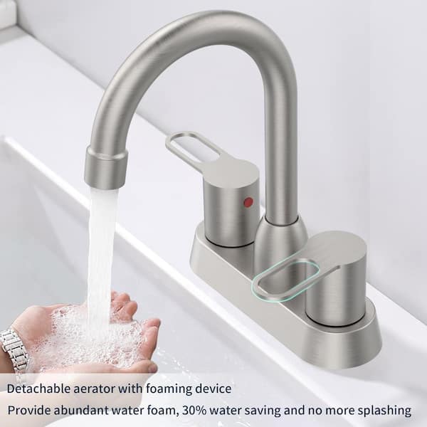 Staykiwi 4 in. Centerset Double Handle Mid Arc Bathroom Faucet in Brushed Nickel