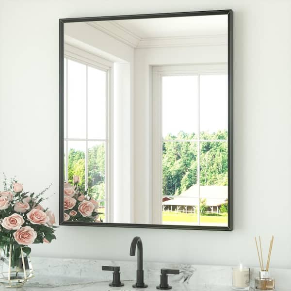 30 in. W x 36 in. H Rectangle Aluminum Framed Wall Bathroom Vanity Mirror in Black