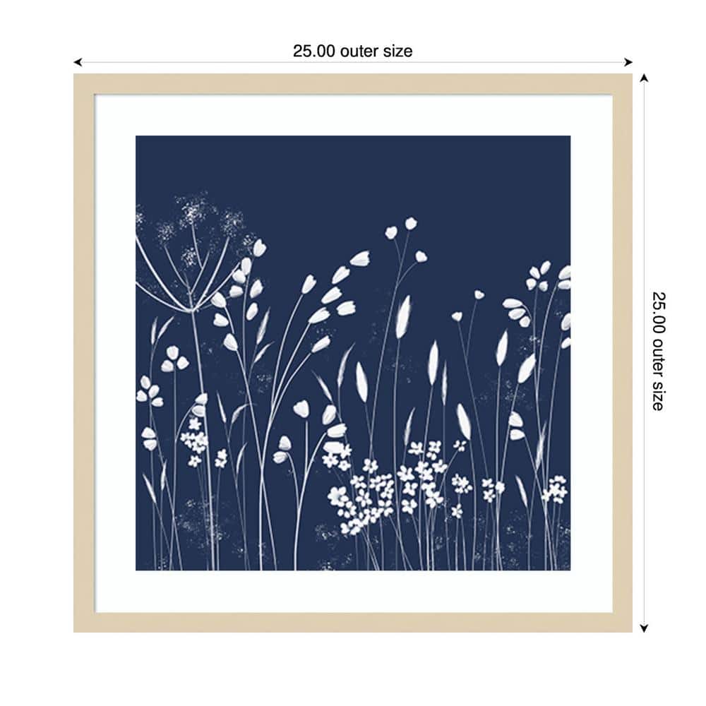 Indigo Flowers II Natural Wood Framed Abstract Wall Art