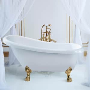 61 in. Acrylic Clawfoot Non-Whirlpool Bathtub in Glossy White With Polished Chrome Drain And Polished Gold Clawfeet
