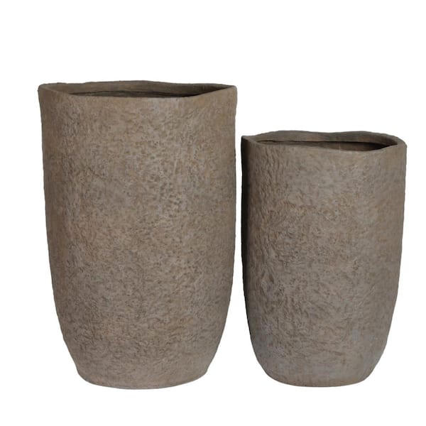 Round Coffee MGO Concrete Tall Planter Set, Coffee Flower Pot with Drainage Holes (2-Pack)
