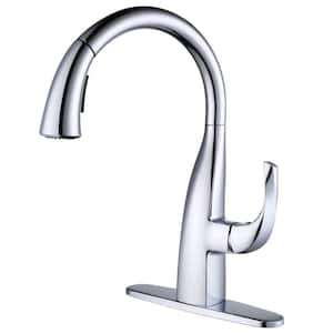 Single Handle Deck Mount Gooseneck Pull Down Sprayer Kitchen Faucet in Polished Chrome