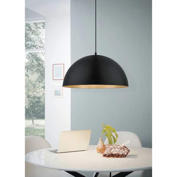 Eglo Gaetano LED Metal in. in. Home Gold and Integrated Black x 21 Exterior W 72 Depot - Black Pendant The H Light with 94228A Interior Shade