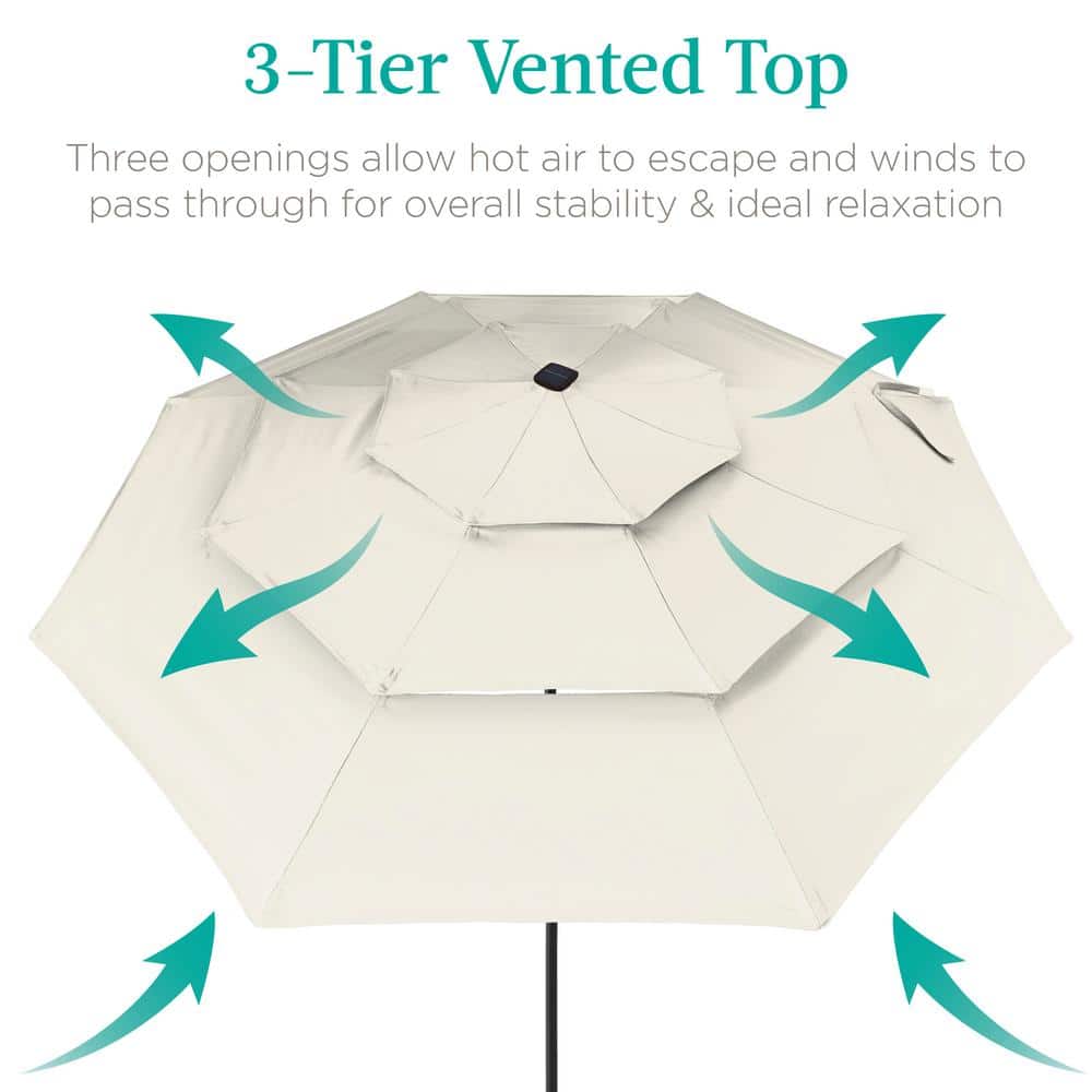 Ivory 10ft 3-Tier Solar Patio Umbrella with LED Lights
