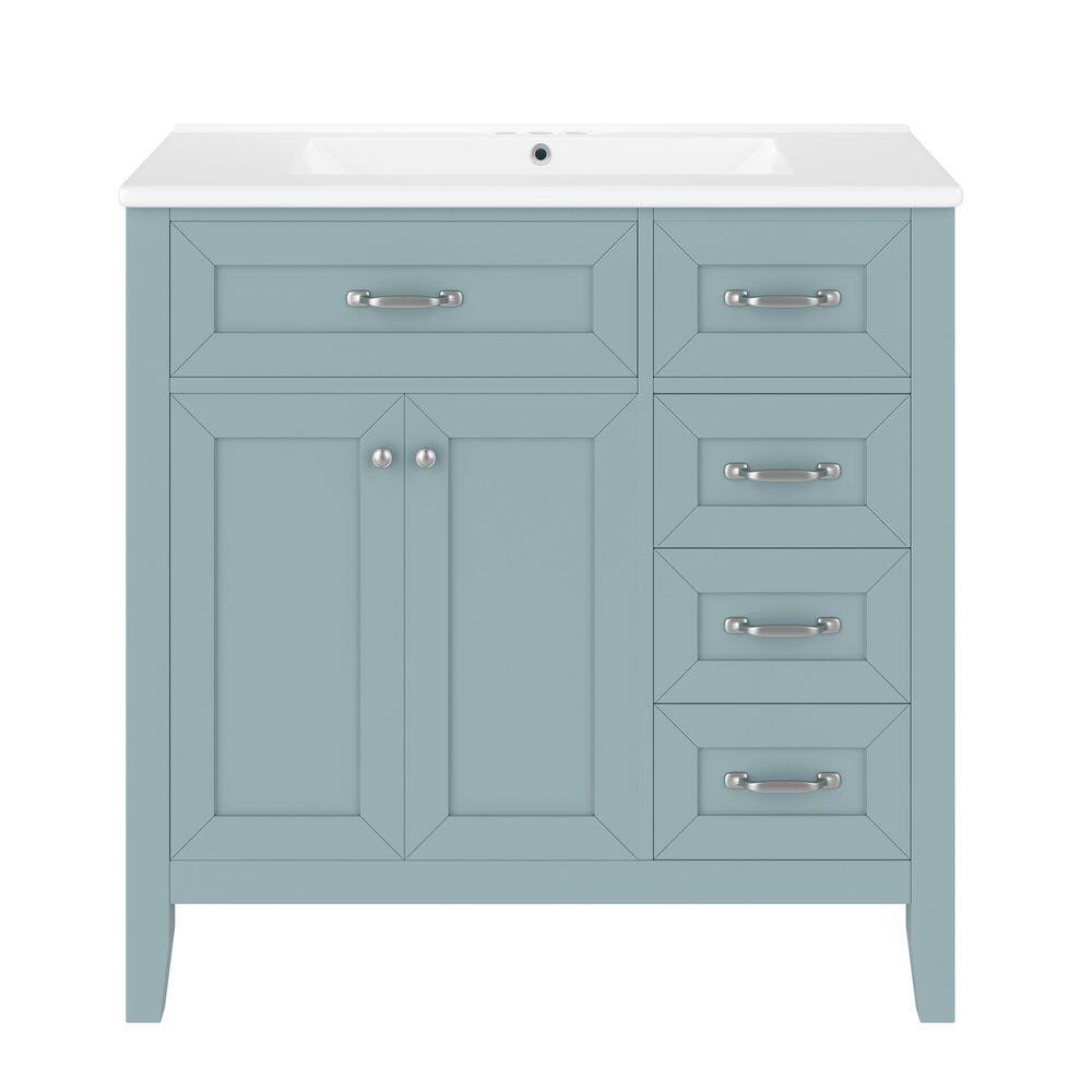 36 in. Single Sink Freestanding Green Bath Vanity with White Ceramic Top, 3 Soft-close Drawers price history on PriceWatchPro