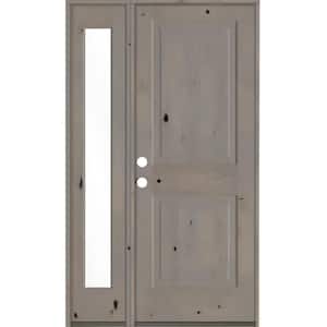 44 in. x 80 in. Rustic knotty alder 2-Panel Sidelite Right-Hand/Inswing Clear Glass Grey Stain Wood Prehung Front Door