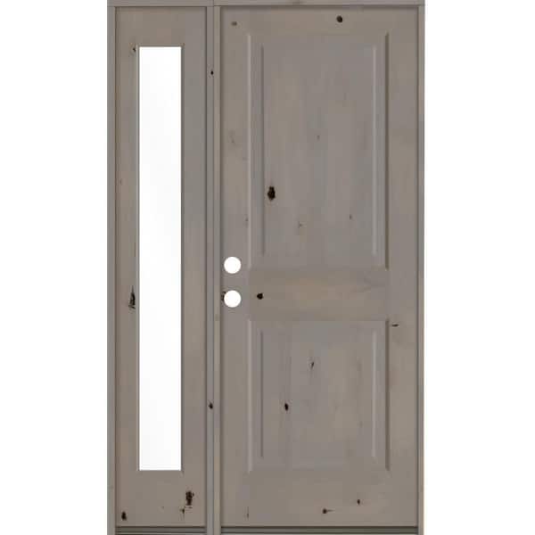 Krosswood Doors 44 in. x 80 in. Rustic knotty alder 2-Panel Sidelite Right-Hand/Inswing Clear Glass Grey Stain Wood Prehung Front Door