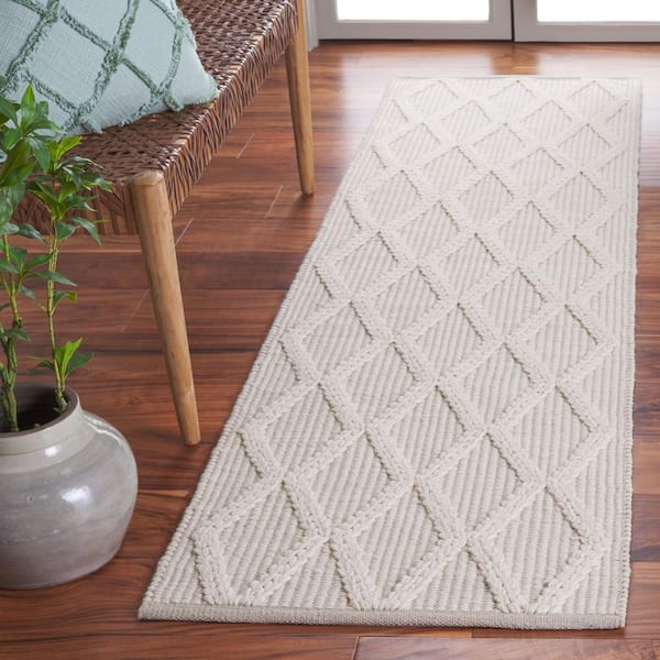 Natura 2 ft. x 8 ft. Ivory Chevron Striped High-Low Runner Rug