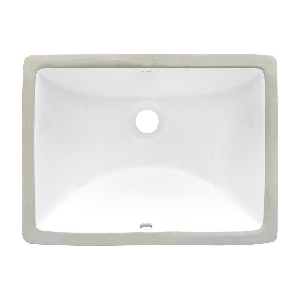 Ruvati White Rectangular Ceramic Undermount Bathroom Sink with Overflow