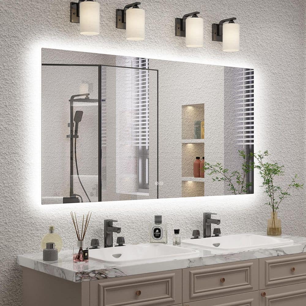 55 in. W x 30 in. H Rectangular Frameless Super Bright Backlited LED Anti-Fog Tempered Glass Wall Bathroom Vanity Mirror price history on PriceWatchPro