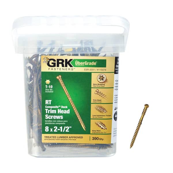 GRK New 725 Pcs RT Composite Trim Head Screw #8 x 2" Free  Bit 