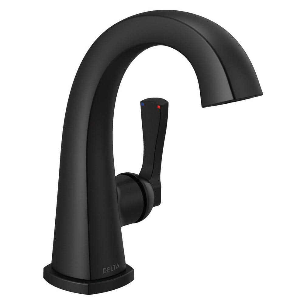Delta Stryke Single Handle Single Hole Bathroom Faucet with Metal Pop-Up Assembly in Matte Black