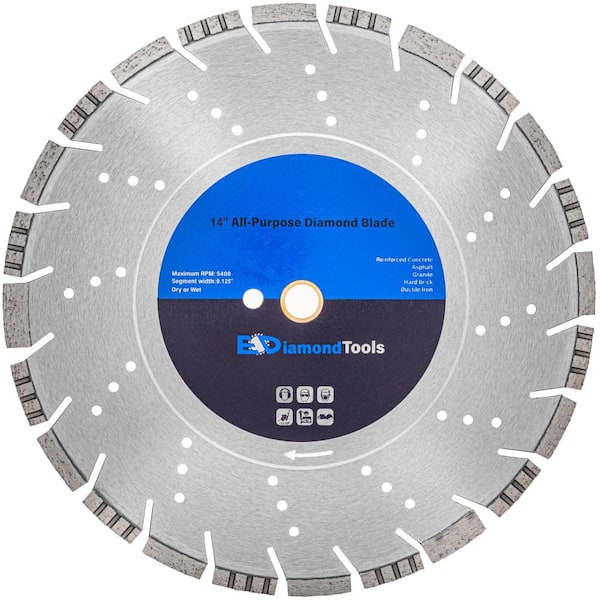 EDiamondTools 14 in. Concrete, Segmented Rim, All Purpose Diamond Saw Blades, 4-5/8 in. Cutting Depth, Wet or Dry, 20mm Arbor