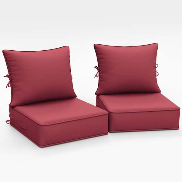 24 x 24 x6.5in. Outdoor Waterproof Deep Seat Cushion w/ Removable Cover for Sofa, Chair, Sectionals (2-Pack) Fuchsia Red