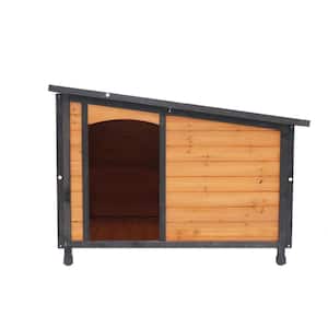 46 in. Dog House Outdoor and Indoor Heated Wooden Dog Kennel with PVC waterproof roof