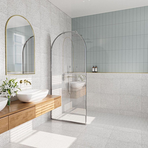 34 in. 34 in. W x 78 in. H Fixed Framed Curved Shower Door in Chrome with Clear Tempered Glass and Easy-Clean Coating