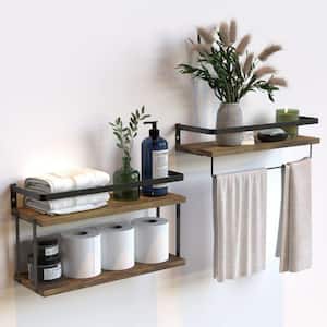 16.14 in. W x 6 in. D x 3 in. H Rustic Brown 2+1 Tier Bathroom Wall Mounted Floating Shelves with Metal Frame