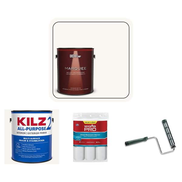 9 in. Roller Cover (3-Pack), Sherlock Frame, 1 gal. Ultra Pure White Matte Paint, and KILZ 2 Primer Combo