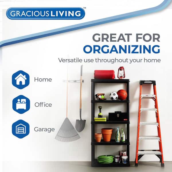 GRACIOUS LIVING Black 5-Tier Plastic Garage Storage Shelving Unit