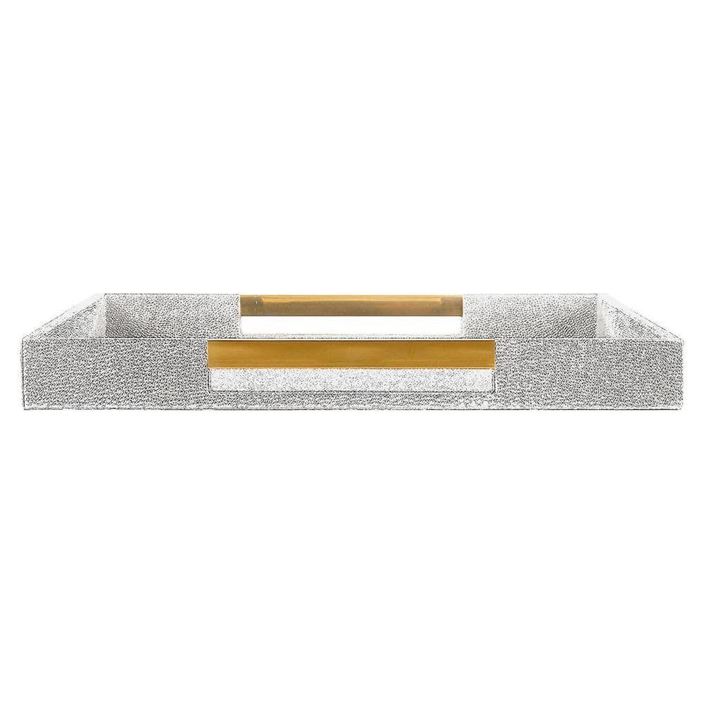 White and Gray Textured Square Tray with Silver Handles