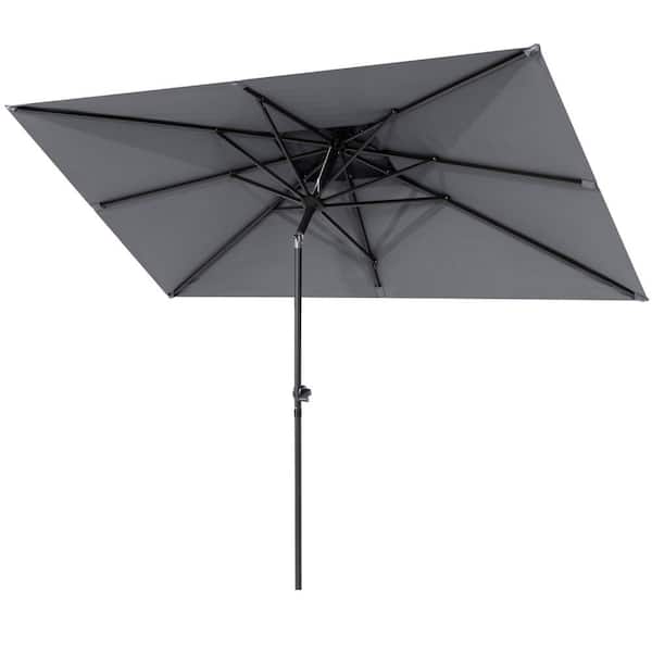 Crestlive Products 9 ft. x 5 ft. Aluminum Double Top Market Tilt Patio Umbrella in Dark Gray