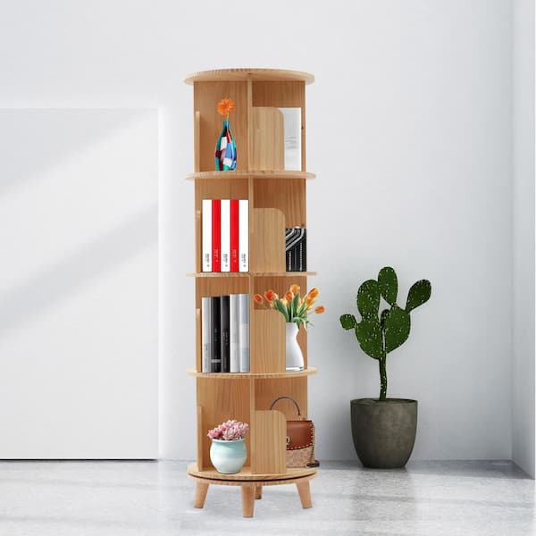 Yiyibyus 18.1 in. Wide Wood Color 4-Shelf Floor Standing Rotating Bookcase
