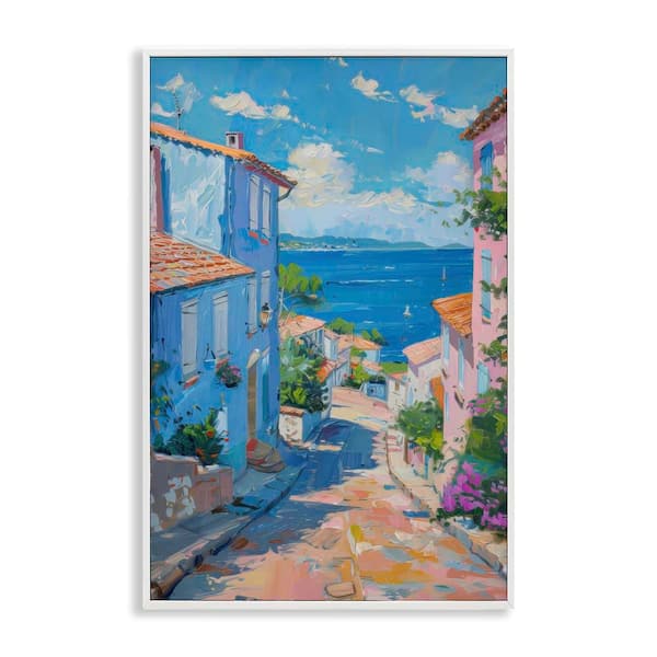 Stupell Industries Quiet Seaside Town's Path by LSR Design Studio White Framed Abstract Giclee Art Print 30 in. x 20 in.