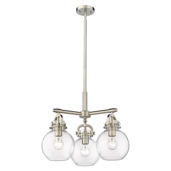 Innovations Newton Sphere 100-Watt 3-Light Satin Nickel Shaded Mini Pendant Light with Clear Glass Shade