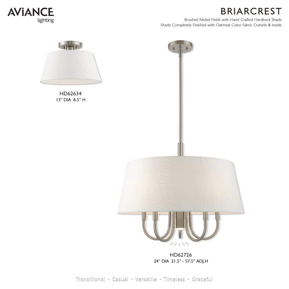 Belclaire 6-Light Brushed Nickel Pendant with Off-White Drum Shade