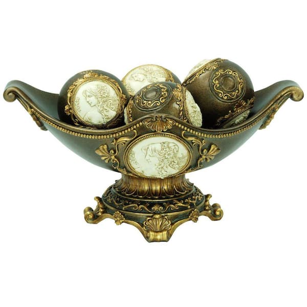 ORE International 8 in. H Handcrafted Bronze Decorative Bowl with Decorative Spheres