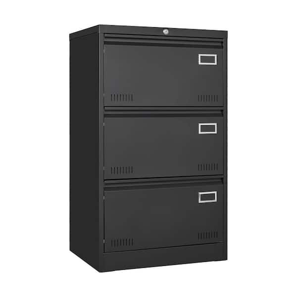 Tidoin 3-Drawer Black Metal 23 in. W Vertical File Cabinet with Key