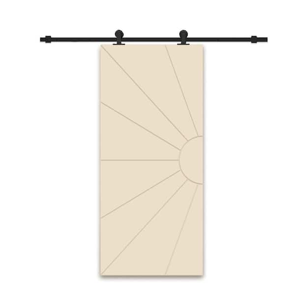 CALHOME 30 in. x 96 in. Beige Painted Composite MDF Paneled Interior Sliding Barn Door with Hardware Kit