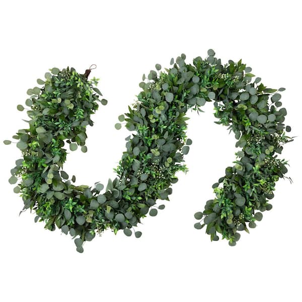 Silver Dollar and Seeded Eucalyptus Artificial Christmas Garland-10' x 15"-Unlit