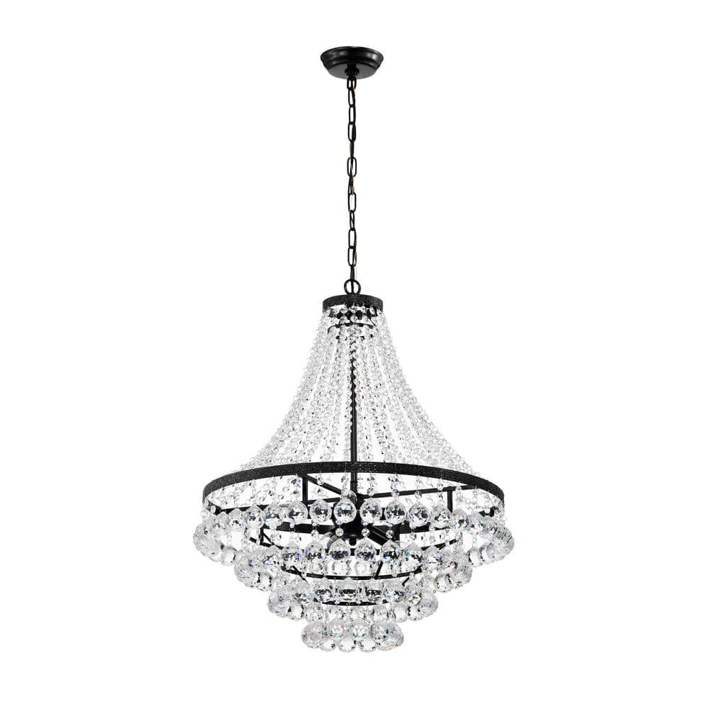 Edvivi Lighting Antique Black Finish 7-Light Empire Four Tier Chandelier with Crystals Hanging