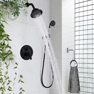 2-Spray 6 in. Wall Mount Fixed and Handheld Shower Head 1.8 GPM Shower System in Matte Black