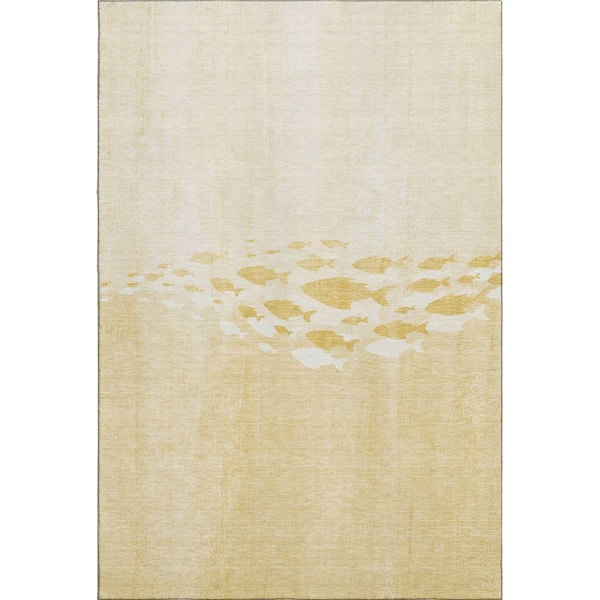 Addison Rugs Mayfield Premium Machine Washable Indoor/Outdoor Geometric AMF627 Gold 3 ft. x 5 ft. Area Rug
