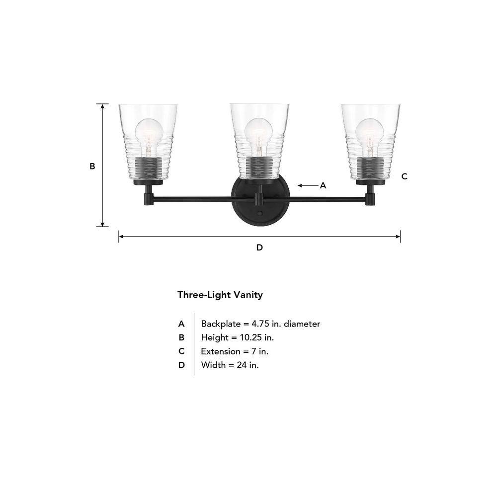 Ingo 24" Matte Black 3-Light Dimmable Vanity Fixture