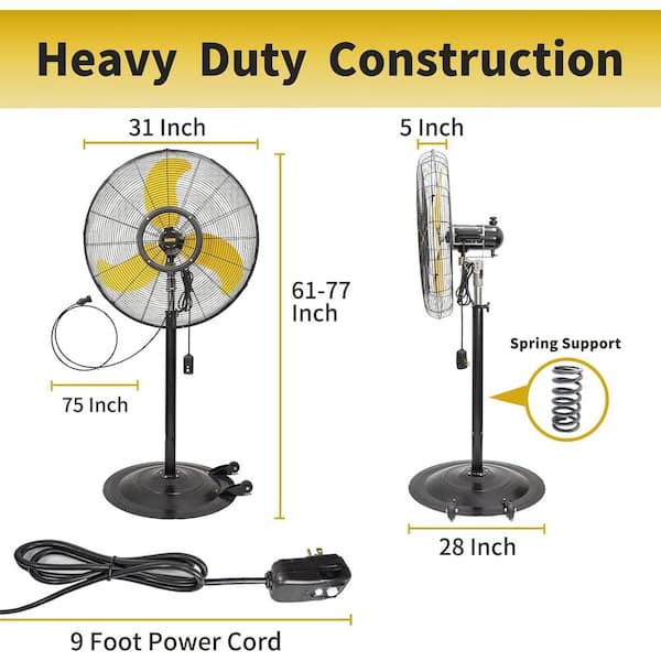 30 in. 3 Speeds Misting Outdoor Oscillating Pedestal Fan in Yellow with 1/3 HP Powerful Motor, 9300 CFM