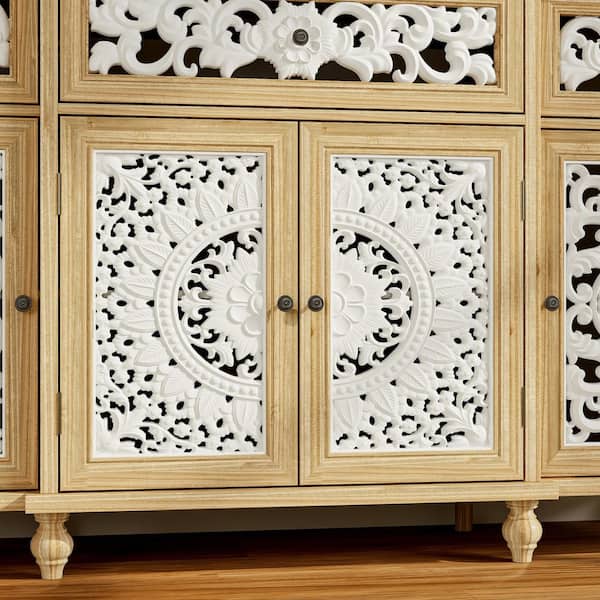 FUFU&GAGA Light Oak 35.4 in. Accent Storage Cabinet with 6 Shelves