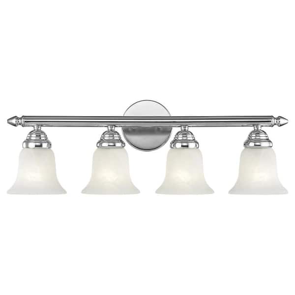 Livex Lighting Esterbrook 24 in. 4-Light Polished Chrome Vanity Light with White Alabaster Glass