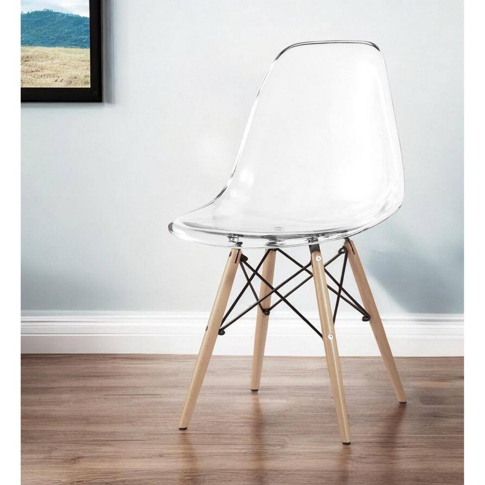 HomeRoots Clear And Natural Heavy Duty Plastic And Wood Side Chair
