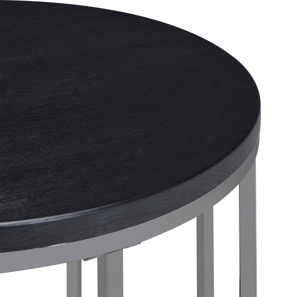 Sleek 23" Kendall Round Black Wood & Chrome Metal End Table