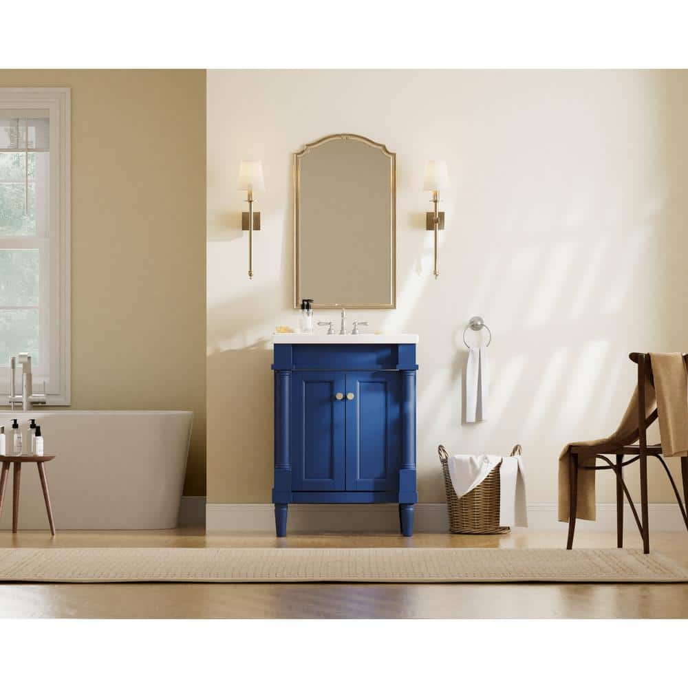 24" Navy Composite Freestanding Vanity with White Ceramic Top