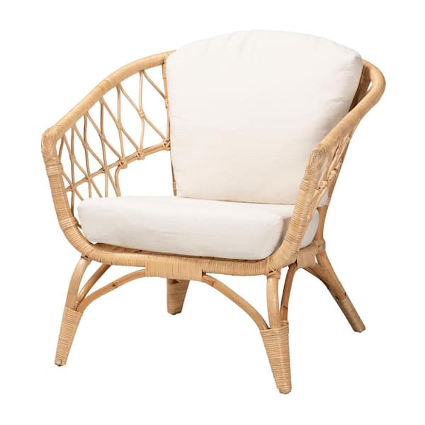 bali & pari Feya 30 in. White/Natural Brown Fabric Arm Chair