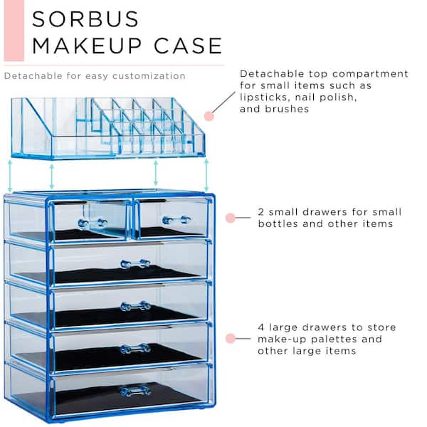 Sorbus Freestanding 6-Drawer 6.25 in. x 14.25 in. 1-Cube Acrylic Cosmetic Organizer in Blue MUP-SET-42B - The Depot