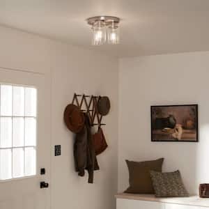 Brinley 11.75 in. 3-Light Brushed Nickel Farmhouse Hallway Flush Mount Ceiling Light